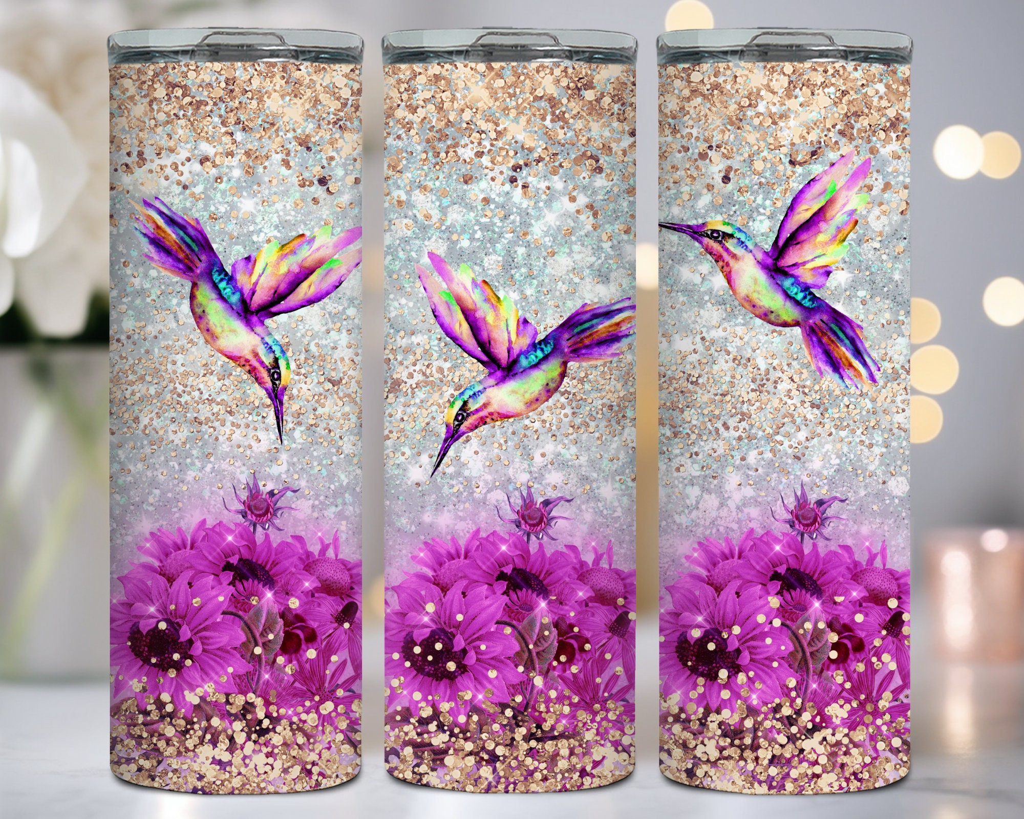 40 oz Stained Glass Hummingbird Sublimation Tumbler Design