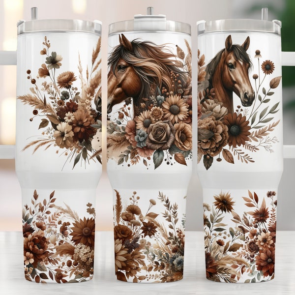 40 Oz Tumbler Wrap Brown Boho Horses Design