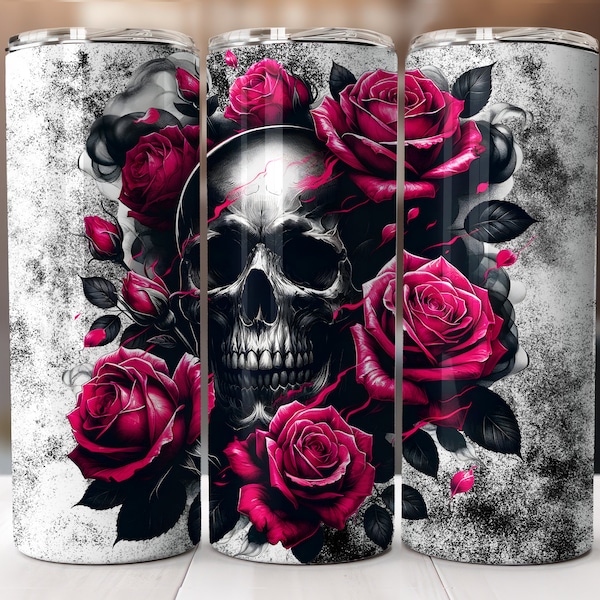 Totenkopf-Becherfolie – 20 Oz Tumbler-Design, Totenkopf mit Rosen