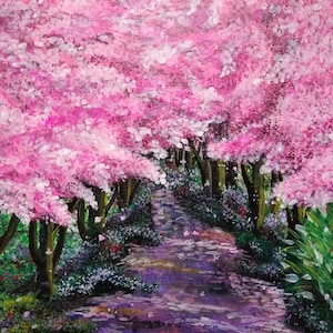 Nature painting, mother&#39;s day gift ,Spring footpath painting, Original acrylic painting  , spring scenery painting , landscape painting
