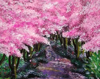 Nature painting, mother's day gift ,Spring footpath painting, Original acrylic painting  , spring scenery painting , landscape painting