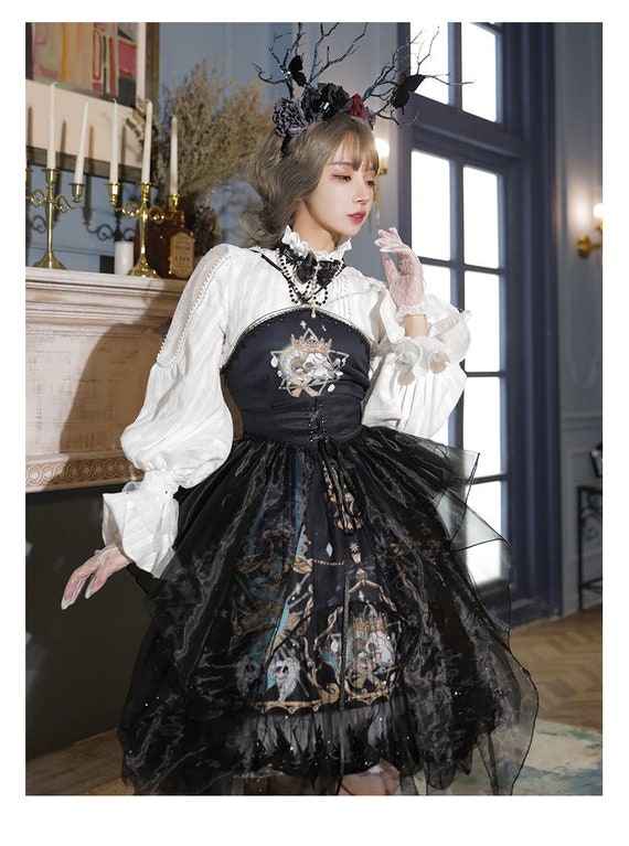 Retro Gothic Black Sleeveless Lolita JSK Dress With Belt Etsy