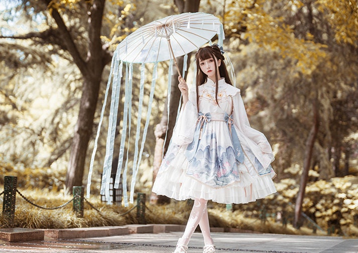 Elegant Long Sleeve Qi Lolita Dress With Shoulder Cover -  Israel
