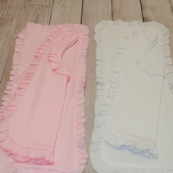 Bib and Burp Cloth Ruffled/65/35 Polyester/Embroidery Bib and Burp Set/ Craft Bib and Burp Set/
