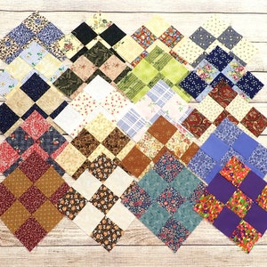 20 Vintage Quilt Nine Patch Blocks/ Vintage Nine Patch Bundle/ Vintage Crafters Bundle/ Vintage Quilt Blocks