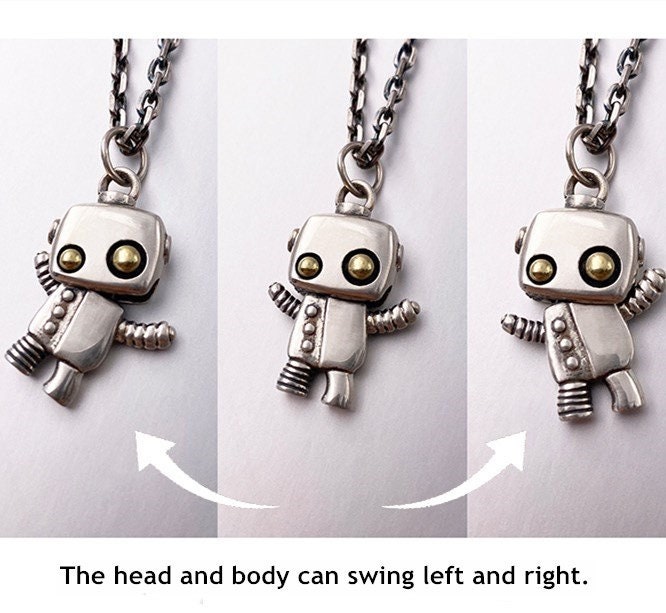 Robot Necklace Silver Robot Pendant Swingable Robot Sci-fi - Etsy