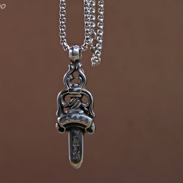 Dagger vintage pattern necklace, Dagger titanium steel pendant, Anchor chain, Antique style necklace, Men's gift, Trendy necklace,Punk style