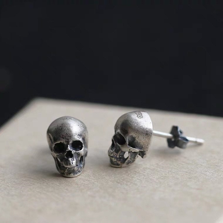 Skull Earrings, Silver Skull Piercing, Silver Designer Earrings ...