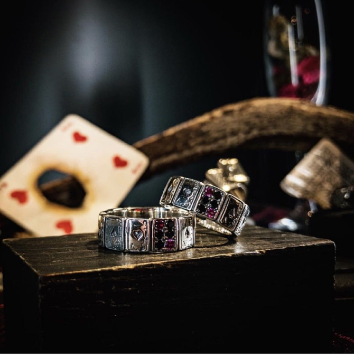 Poker Ring Silver Poker Ring Swarovski Crystals Inlay Ring Etsy