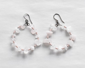 Hoop Rose Quartz Earrings | dangle earrings, indigenous made, gemstone