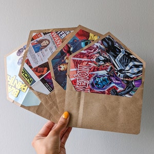 Comic Lined Envelopes | stationery, send more mail, upcycle, comic book