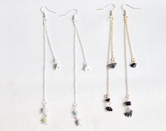 Gemstone Earrings | dangle, seed bead, fringe, long