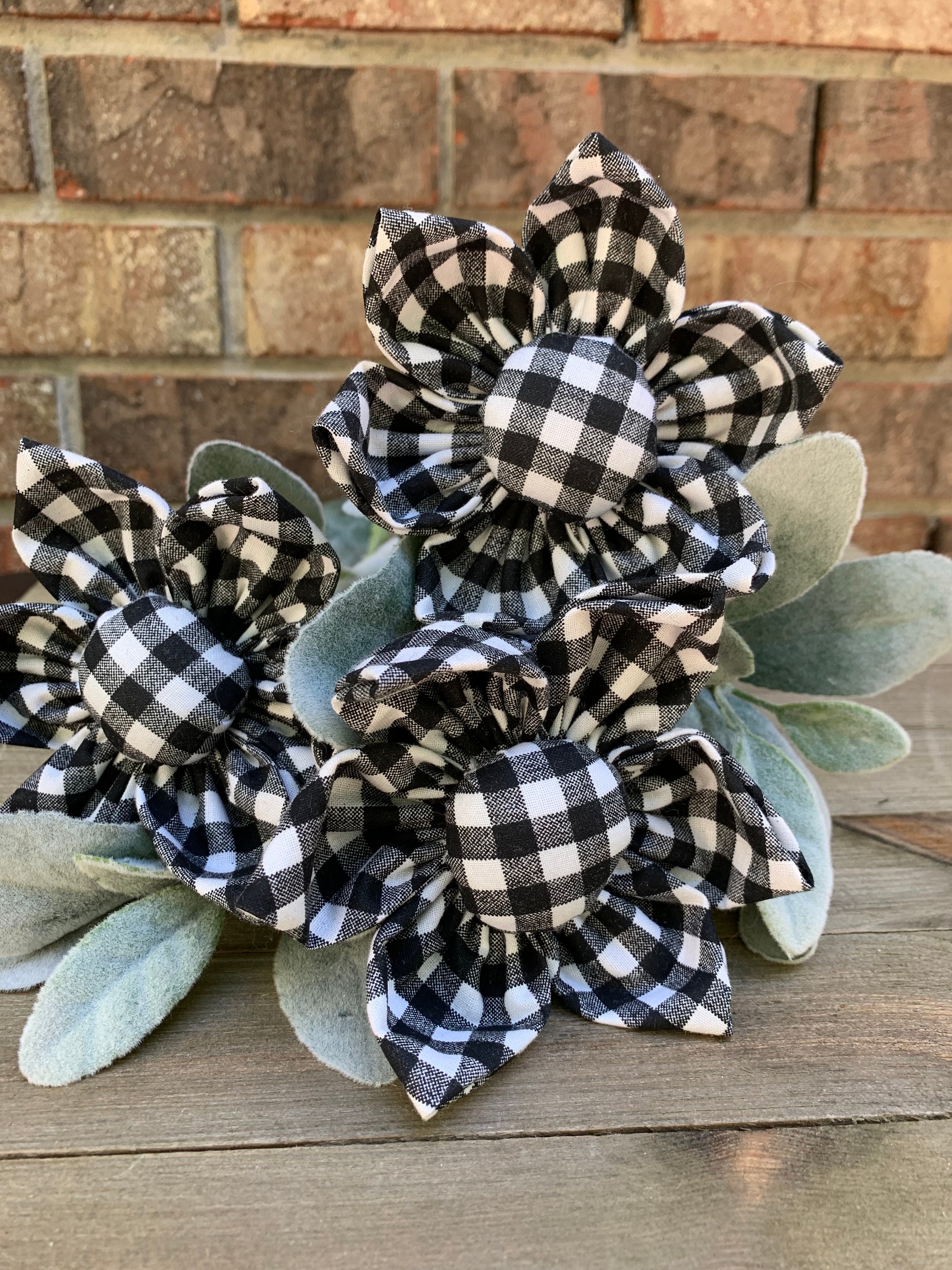 Black and White Check Fabric Flowers Buffalo Plaid Farmhouse Etsy