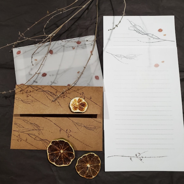 Dried Plants Letter Writing Set: Translucent & Kraft Paper