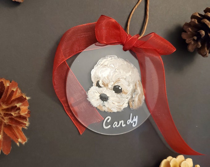 Personalized Pet Ornament, Acrylic Pet Ornament, Pet Portrait Ornament, Christmas Pet Ornament, Memorial Pet Ornament, Painted Pet gift