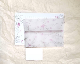 Letter writing set - scabious flower / Transulcent envelope