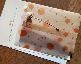 Letter writing set - Mandarins / Transulcent envelope