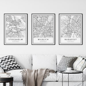 Custom Set of 3 Map Prints | Set of Three Prints Simple | Any Three Locations | Personalized Map | Set of 3 Wall Prints | DIGITAL DOWNLOAD