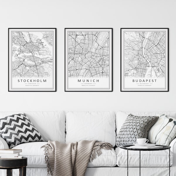 Custom Set of 3 Map Prints | Set of Three Prints Simple | Any Three Locations | Personalized Map | Set of 3 Wall Prints | DIGITAL DOWNLOAD