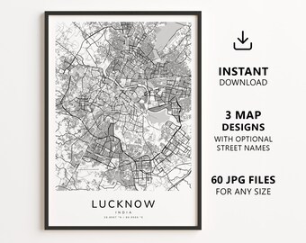 Lucknow, India Map Printable – Digital Download City Map Wall Art, Minimalist Street Map Poster
