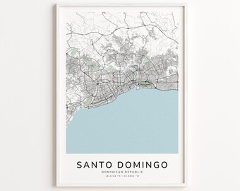 Santo Domingo Dominican Republic Map Print – Detailed Street Map Wall Art, Modern City Map Poster, Travel Decor Gift