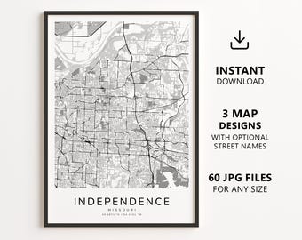 Independence, Missouri Map Printable – Digital Download City Map, Minimalist Street Map Wall Art