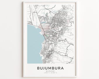 Bujumbura Burundi Map Print – Detailed Street Map Wall Art, Modern City Map Poster, Home Wall Decor