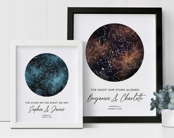 Engagement Gift - Personalised Star Map Print | 1st wedding anniversary Gift For Him | Wedding Constellation