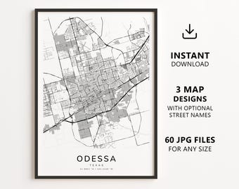 Odessa, Texas Map Printable – Digital Download City Map, Minimalist Street Map Wall Art