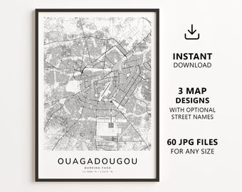 Ouagadougou, Burkina Faso Map Printable – Digital Download City Map, Minimalist Street Map Wall Art