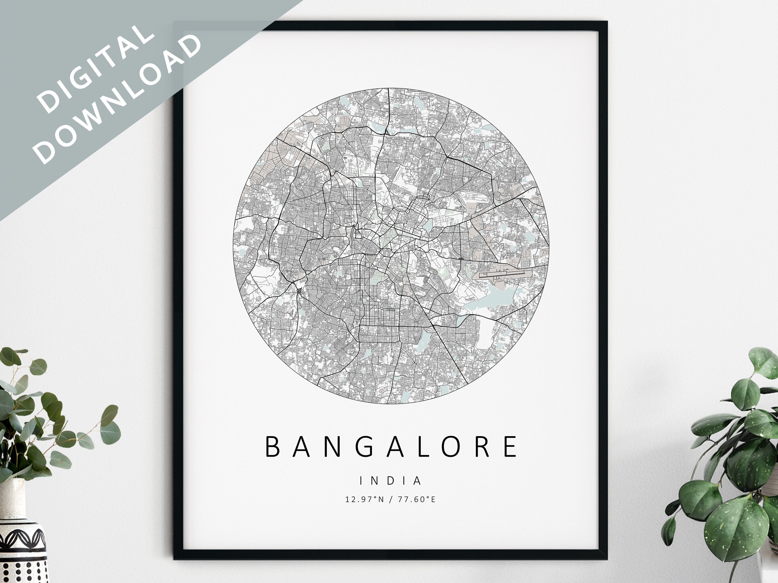 Bangalore Map Print Map of Bangalore Bangalore India City | Etsy