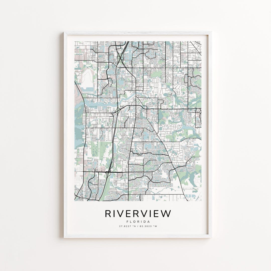Riverview Florida Map Print Detailed Street Map Wall Art Modern City Il Sioe 