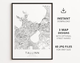 Stadtplan von Tallinn, Estland zum Ausdrucken – Digitaler Download, minimalistisches Straßenkarten-Poster