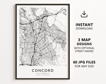 Concord, California Map Printable – Digital Download City Map, Minimalist Street Map Wall Art