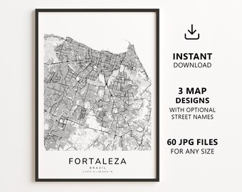 Fortaleza, Brazil Map Printable – Digital Download City Map, Minimalist Street Map Wall Art