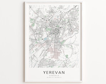 Yerevan Armenia Map Print – Detailed Street Map Wall Art, Modern City Map Poster, Travel Decor Gift