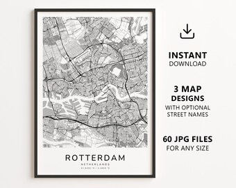 Rotterdam, Niederlande – Stadtplan zum Ausdrucken – Digitaler Download, minimalistisches Straßenkarten-Poster