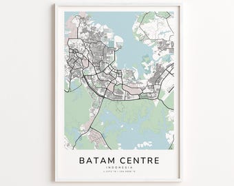Batam Centre Indonesia Map Print – Detailed Street Map Wall Art, Modern City Map Poster, Home Wall Decor