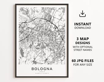 Bologna, Italy Map Printable – Digital Download City Map, Minimalist Street Map Wall Art