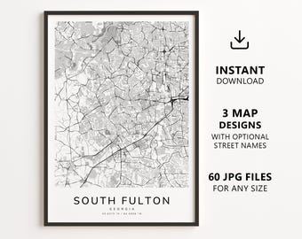 South Fulton, Georgia Map Printable – Digital Download City Map, Minimalist Street Map Wall Art