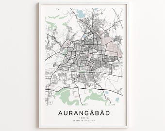 Aurangābād India Map Print – Detailed Street Map Wall Art, Modern City Map Poster, Travel Decor Gift