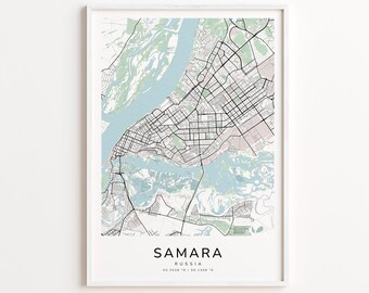 Samara Russia Map Print – Detailed Street Map Wall Art, Modern City Map Poster, Travel Decor Gift