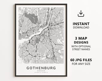 Göteborg, Schweden – Stadtplan zum Ausdrucken – Digitaler Download, minimalistisches Straßenkarten-Poster