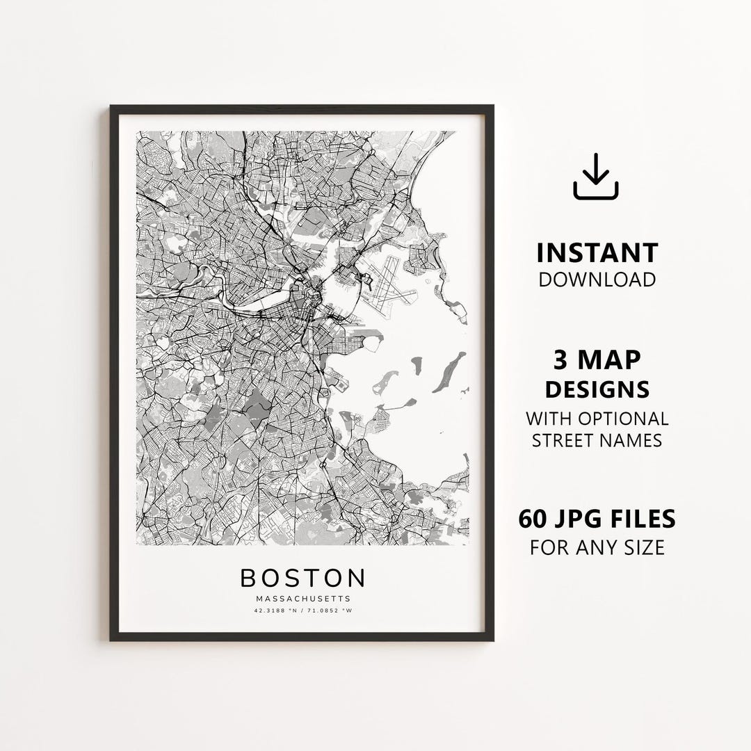Boston, Massachusetts Map Printable – Digital Download City Map ...
