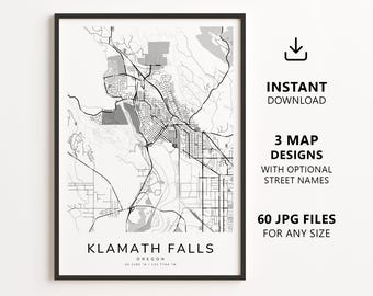 Klamath Falls, Oregon Map Printable – Digital Download City Map, Minimalist Street Map Wall Art
