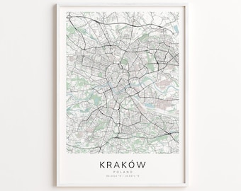 Kraków Poland Map Print – Detailed Street Map Wall Art, Modern City Map Poster, Home Wall Decor