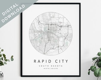 | d’impression rapide de la carte de la ville Carte de Rapid City | Rapid City Dakota du Sud Carte de la ville Art | | d’affiches rapid city | d’impression rapide de la ville Art mural de Rapid City