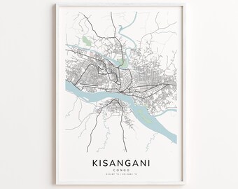 Kisangani Congo Map Print – Detailed Street Map Wall Art, Modern City Map Poster, Home Wall Decor