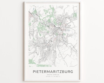 Pietermaritzburg South Africa Map Print – Detailed Street Map Wall Art, Modern City Map Poster, Home Wall Decor