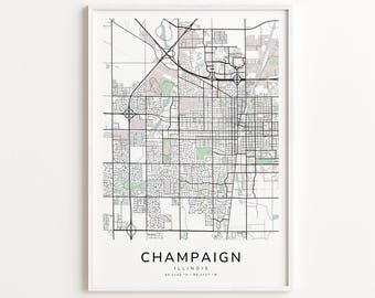 Champaign Illinois Map Print – Detailed Street Map Wall Art, Modern City Map Poster, Home Wall Decor